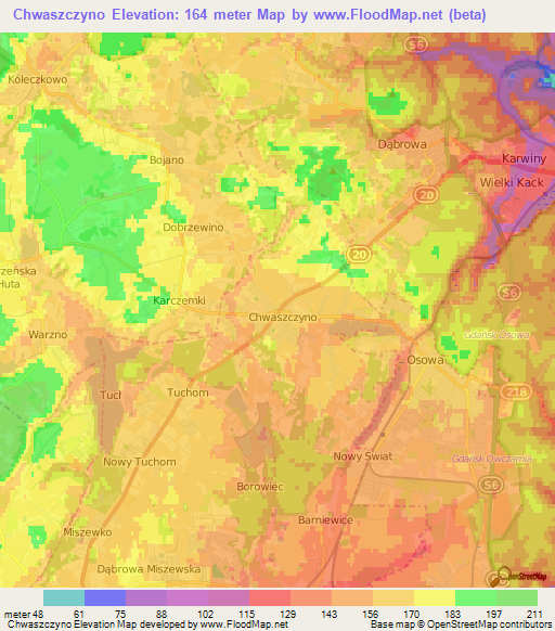 Chwaszczyno,Poland Elevation Map