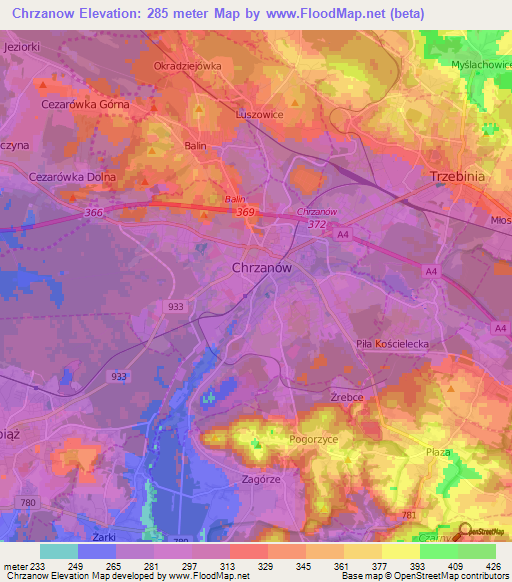 Chrzanow,Poland Elevation Map