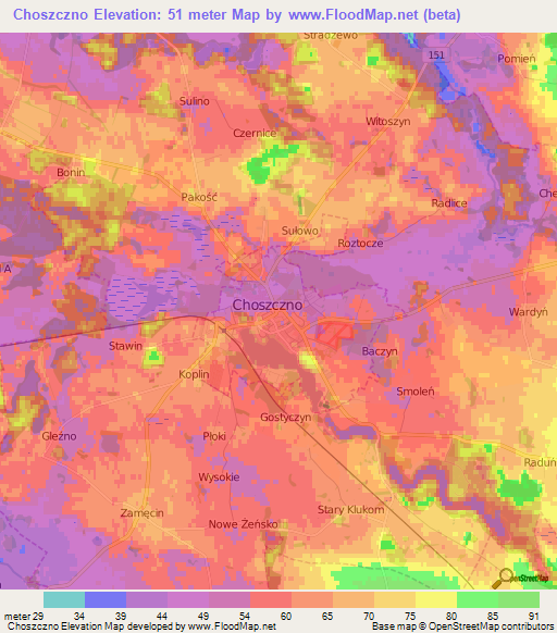 Choszczno,Poland Elevation Map