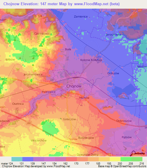 Chojnow,Poland Elevation Map