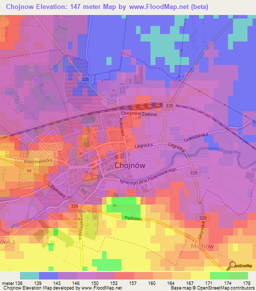 Chojnow,Poland Elevation Map