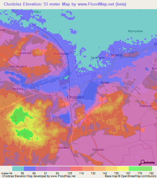 Chodziez,Poland Elevation Map