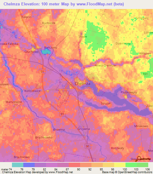 Chelmza,Poland Elevation Map
