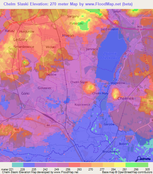 Chelm Slaski,Poland Elevation Map