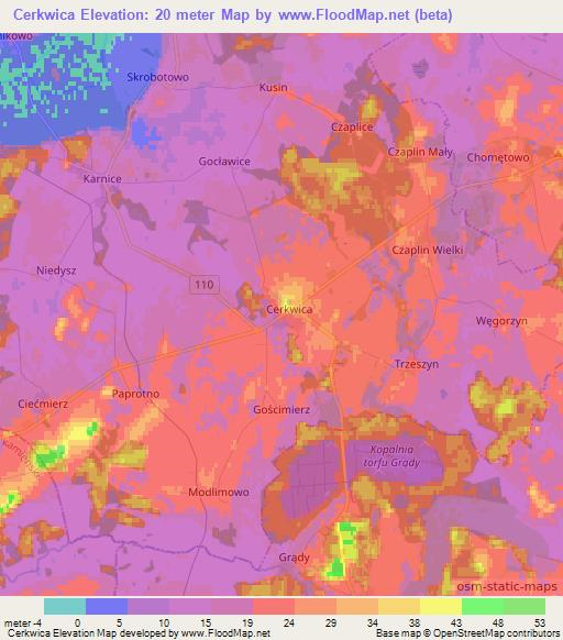Cerkwica,Poland Elevation Map