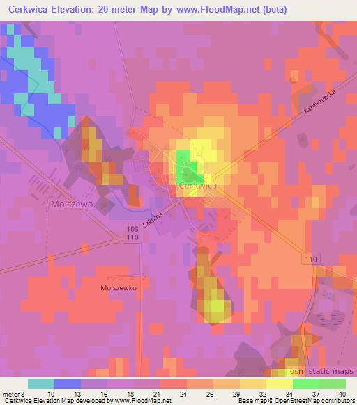 Cerkwica,Poland Elevation Map