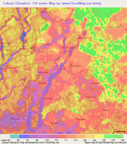 Cekcyn,Poland Elevation Map