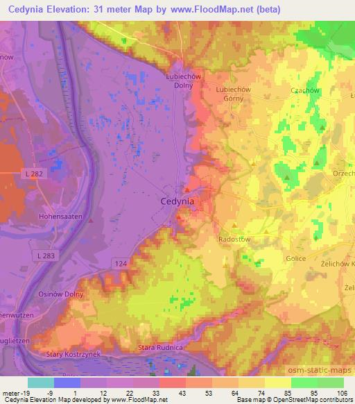 Cedynia,Poland Elevation Map