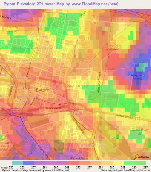 Bytom,Poland Elevation Map