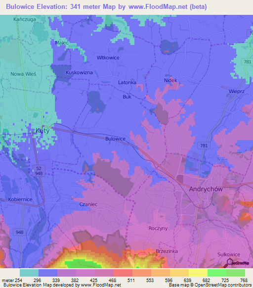 Bulowice,Poland Elevation Map