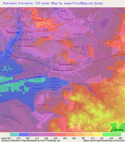 Bukowno,Poland Elevation Map