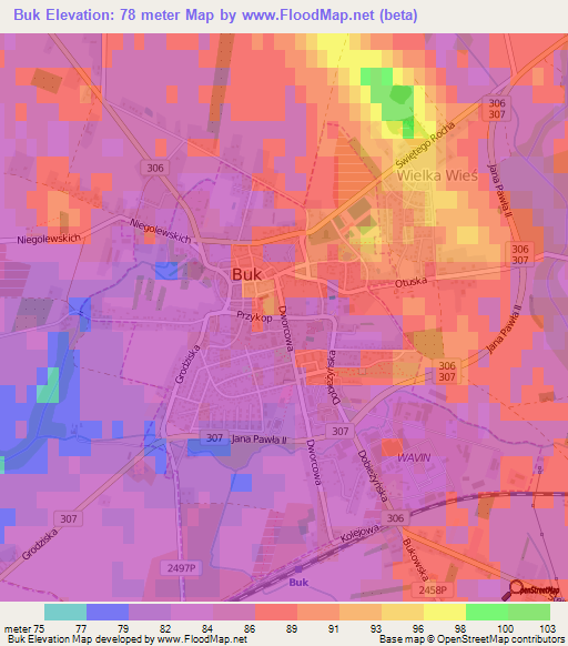 Buk,Poland Elevation Map