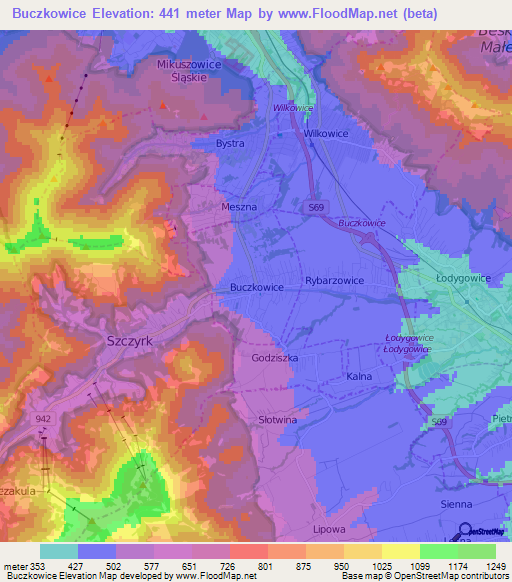 Buczkowice,Poland Elevation Map