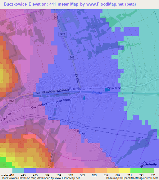 Buczkowice,Poland Elevation Map