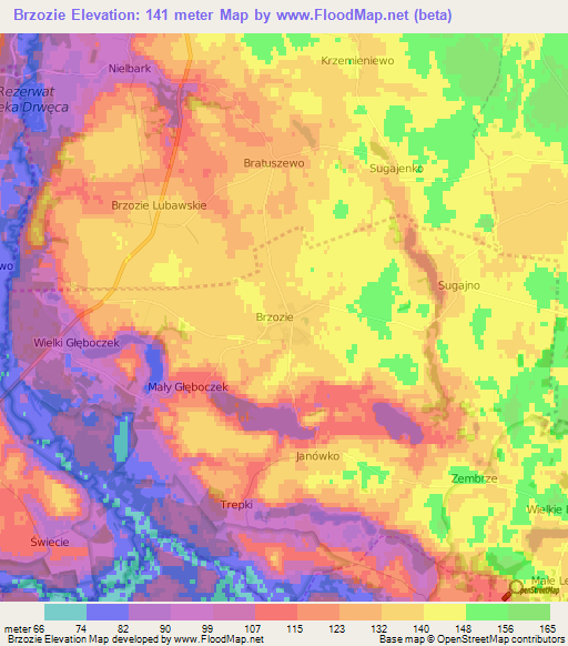 Brzozie,Poland Elevation Map