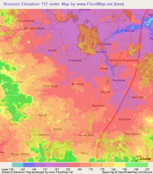 Brzeznio,Poland Elevation Map