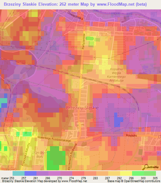 Brzeziny Slaskie,Poland Elevation Map