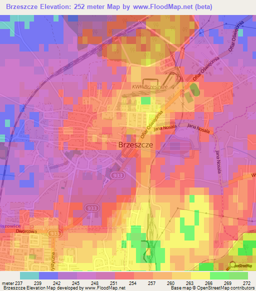 Brzeszcze,Poland Elevation Map