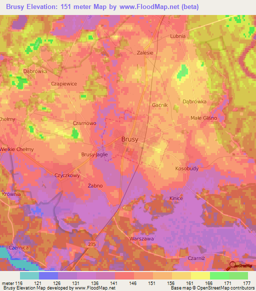 Brusy,Poland Elevation Map