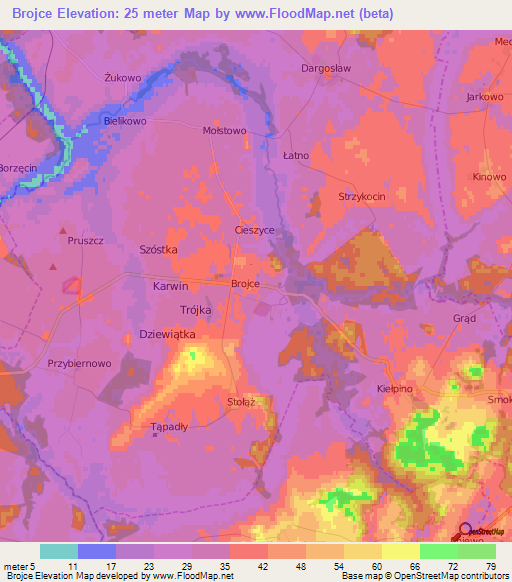 Brojce,Poland Elevation Map