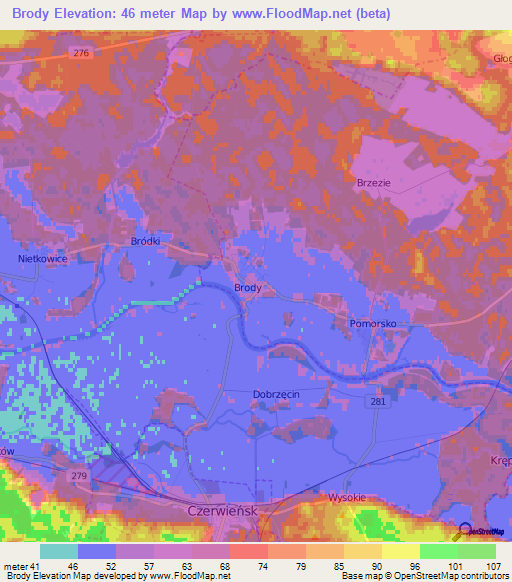 Brody,Poland Elevation Map