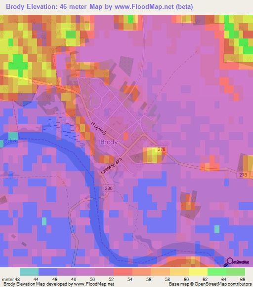 Brody,Poland Elevation Map