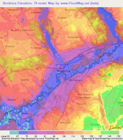 Brodnica,Poland Elevation Map