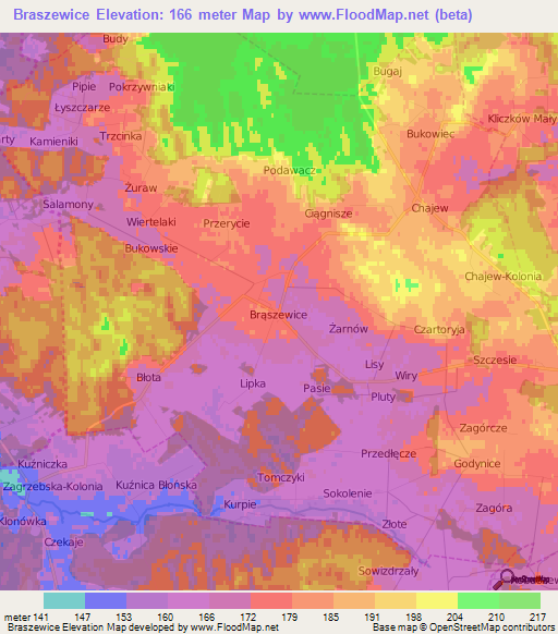 Braszewice,Poland Elevation Map