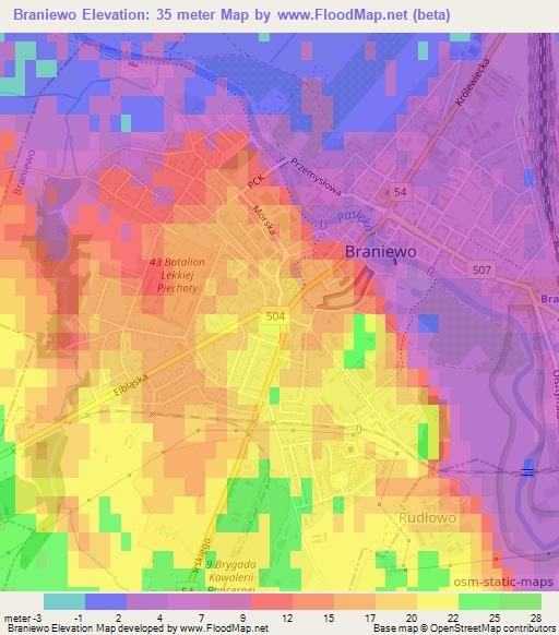 Braniewo,Poland Elevation Map