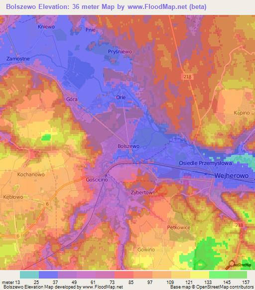 Bolszewo,Poland Elevation Map
