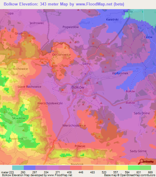 Bolkow,Poland Elevation Map