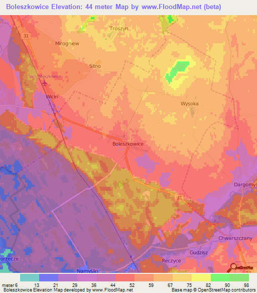 Boleszkowice,Poland Elevation Map