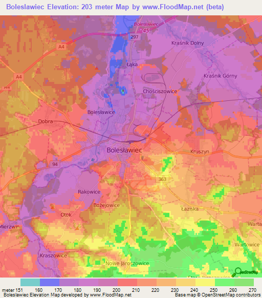 Boleslawiec,Poland Elevation Map