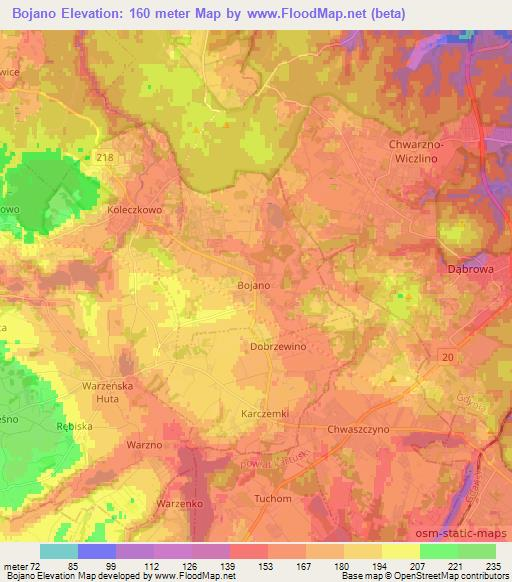 Bojano,Poland Elevation Map