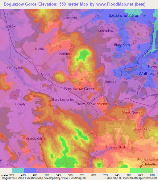 Boguszow-Gorce,Poland Elevation Map
