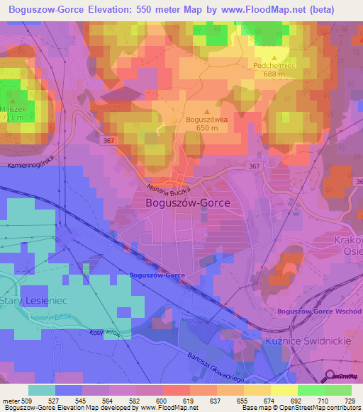 Boguszow-Gorce,Poland Elevation Map