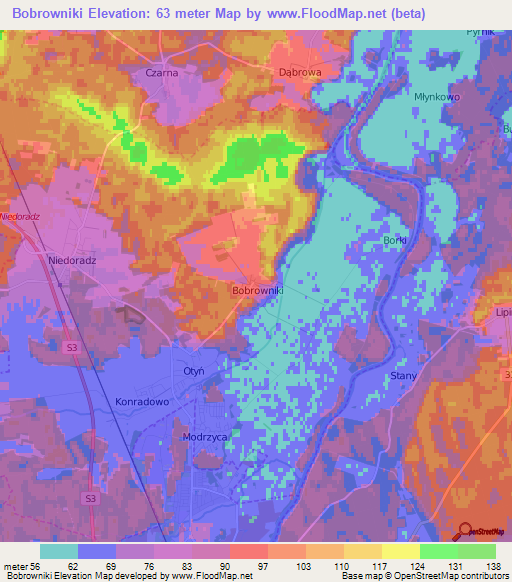 Bobrowniki,Poland Elevation Map
