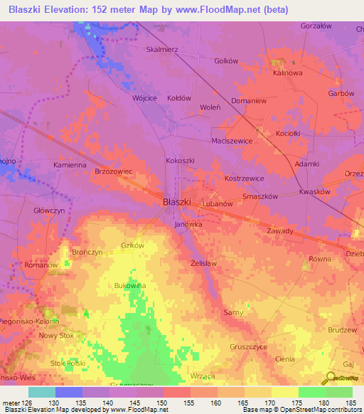 Blaszki,Poland Elevation Map