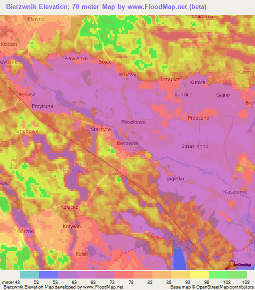 Bierzwnik,Poland Elevation Map