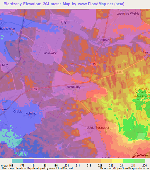 Bierdzany,Poland Elevation Map