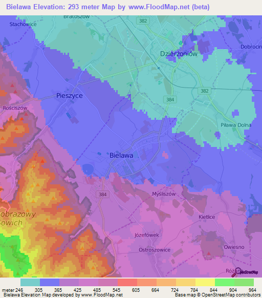 Bielawa,Poland Elevation Map