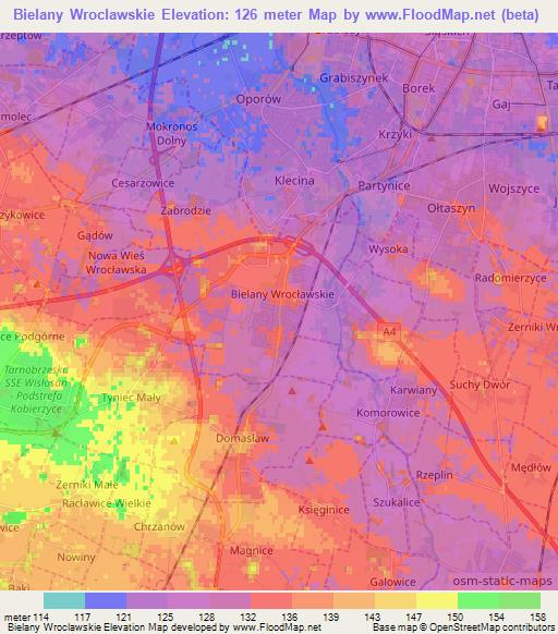 Bielany Wroclawskie,Poland Elevation Map