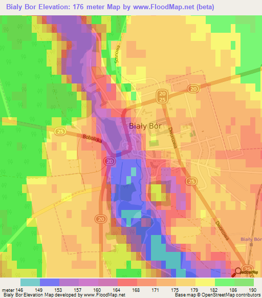 Bialy Bor,Poland Elevation Map