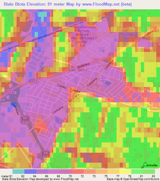 Biale Blota,Poland Elevation Map