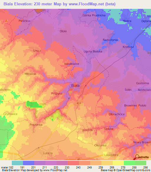 Biala,Poland Elevation Map