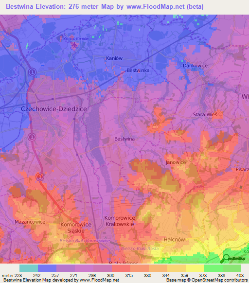 Bestwina,Poland Elevation Map