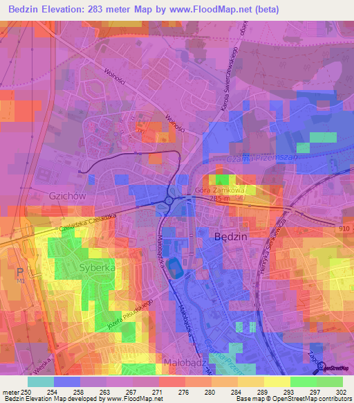 Bedzin,Poland Elevation Map