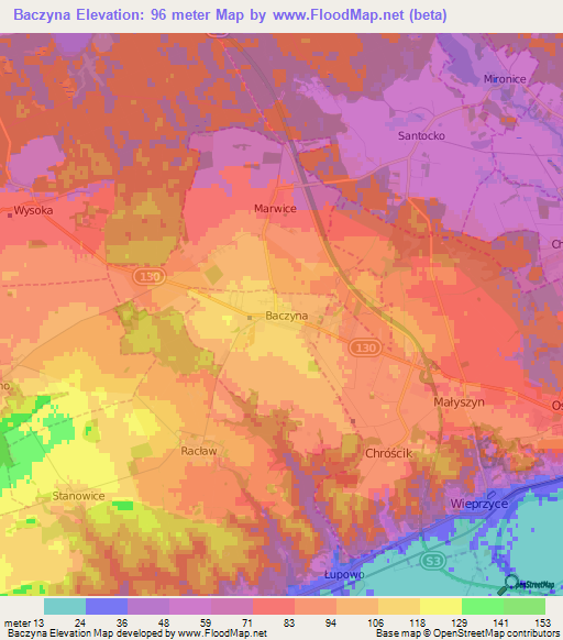 Baczyna,Poland Elevation Map