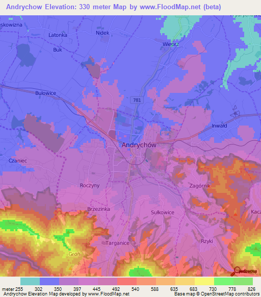 Andrychow,Poland Elevation Map