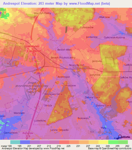 Andrespol,Poland Elevation Map